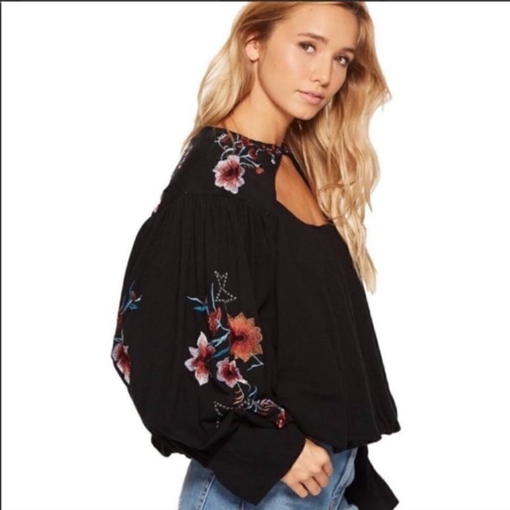 Free People Lita Embroidered Floral Top‎ Small
